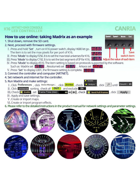 Controlador LED K16 ARTNET+DMX Profesional 16 Puertos