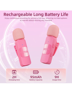 Micrófono Lavalier Inalámbrico BOYA BY-V1-P Rosa 2