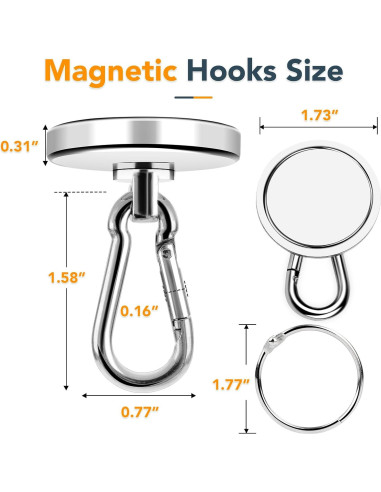 Ganchos Magnéticos MIKEDE 4 Pcs Alta Resistencia 90.72 kg