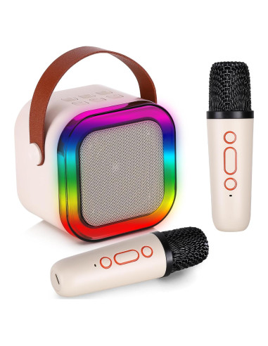 Mini máquina de karaoke con 2 micrófonos inalámbricos - Blanco