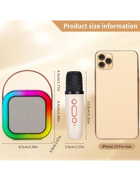 Mini máquina de karaoke con 2 micrófonos inalámbricos - Blanco