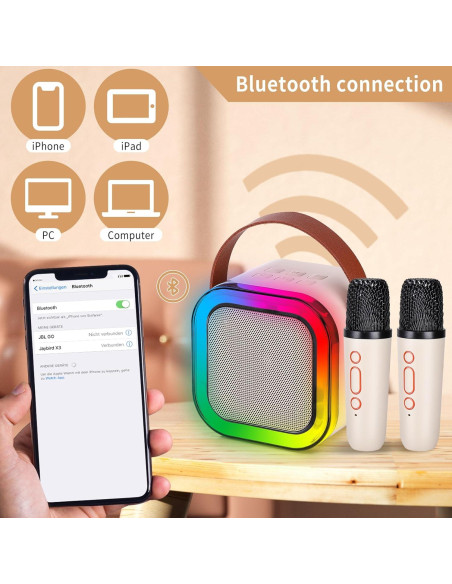 Mini máquina de karaoke con 2 micrófonos inalámbricos - Blanco