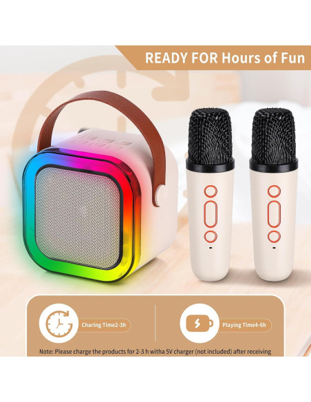Mini máquina de karaoke con 2 micrófonos inalámbricos - Blanco