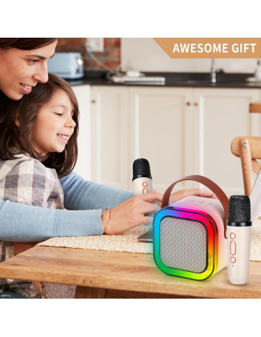 Mini máquina de karaoke con 2 micrófonos inalámbricos - Blanco