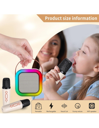 Mini máquina de karaoke con 2 micrófonos inalámbricos - Blanco