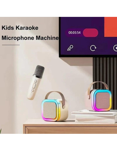 Mini máquina de karaoke con 2 micrófonos inalámbricos - Blanco