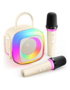 Mini Máquina de Karaoke Beige con 2 Micrófonos Inalámbricos