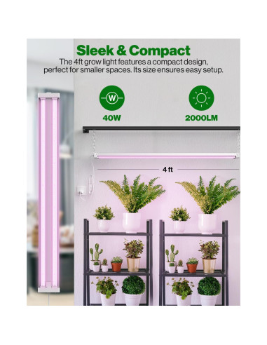 Luz de Cultivo LED Sunco 40W 1.22m Espectro Completo 2 Paquete