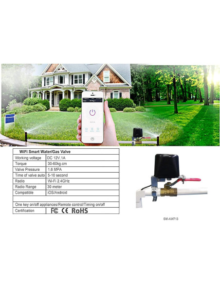 Válvula de Agua WiFi UseeLink, Control Remoto APP, 0.53 kg