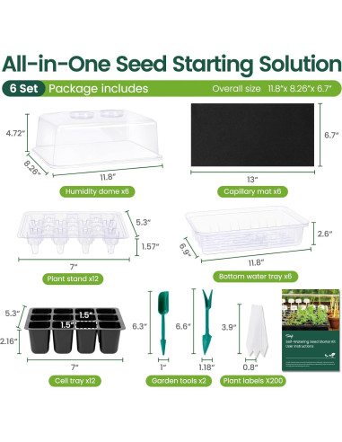 Kit de Inicio de Semillas Autorriego SOLIGT 6 Paquetes 144 Celdas