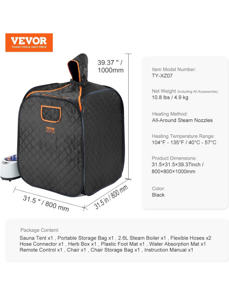 Carpa de Sauna Personal VEVOR 1200W Plegable y Portátil