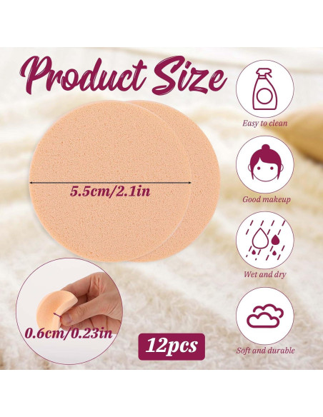 12 Esponjas Redondas de Maquillaje Sliverdew Color Piel