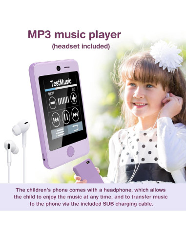 Teléfono Infantil PTHTECHUS con Pantalla Táctil 4" y Juegos