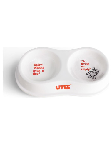 Cuencos Doble de Porcelana UTEE para Gatos y Perros Pequeños
