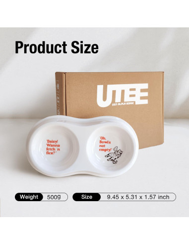 Cuencos Doble de Porcelana UTEE para Gatos y Perros Pequeños