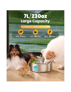 Fuente de Agua para Perros Oneisall 7L Acero Inoxidable Silenciosa 2