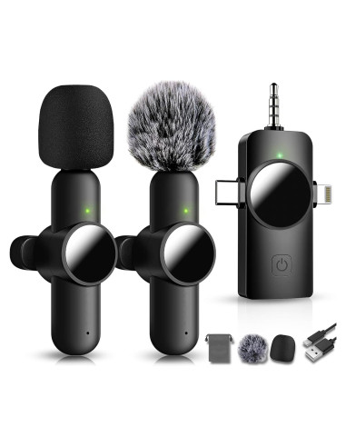 Micrófono Lavalier Inalámbrico vvituaC Z01 2 Micrófonos Negro