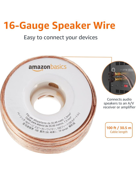 Cable de Altavoz Amazon Basics 16 AWG 30,48 m Bronce