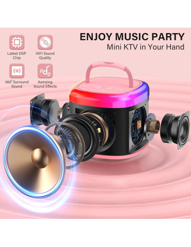 Mini Máquina de Karaoke JYX Rosa con Micrófono Inalámbrico
