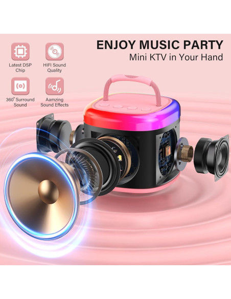 Mini Máquina de Karaoke JYX Rosa con Micrófono Inalámbrico