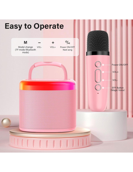 Mini Máquina de Karaoke JYX Rosa con Micrófono Inalámbrico