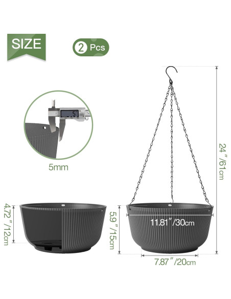 Macetas Colgantes T4U 30 cm Autorriego 2 Piezas Gris