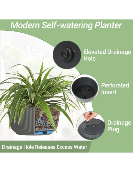 Macetas Colgantes T4U 30 cm Autorriego 2 Piezas Gris