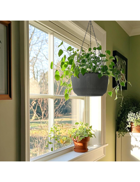 Macetas Colgantes T4U 30 cm Autorriego 2 Piezas Gris