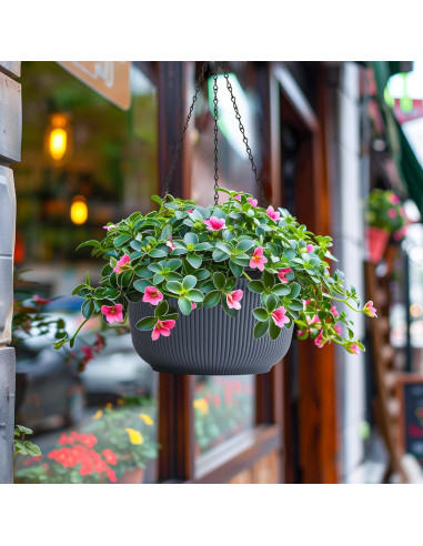 Macetas Colgantes T4U 30 cm Autorriego 2 Piezas Gris