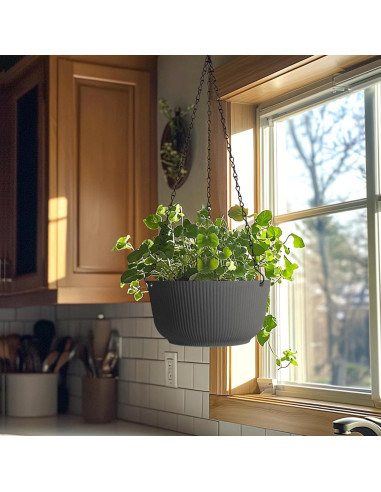 Macetas Colgantes T4U 30 cm Autorriego 2 Piezas Gris