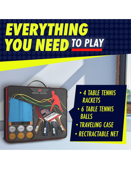 Conjunto de Ping Pong NIBIRU SPORT 4 Palas y Red Retráctil