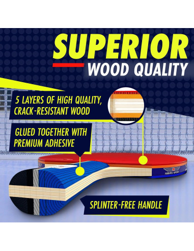 Conjunto de Ping Pong NIBIRU SPORT 4 Palas y Red Retráctil