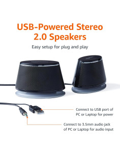 Altavoces Estéreo 2.0 Amazon Basics para PC USB Negro 2