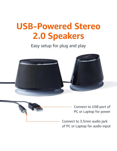 Altavoces Estéreo 2.0 Amazon Basics para PC USB Negro