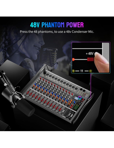 Mezclador de Audio BAXS CT120S 12 Canales Bluetooth USB