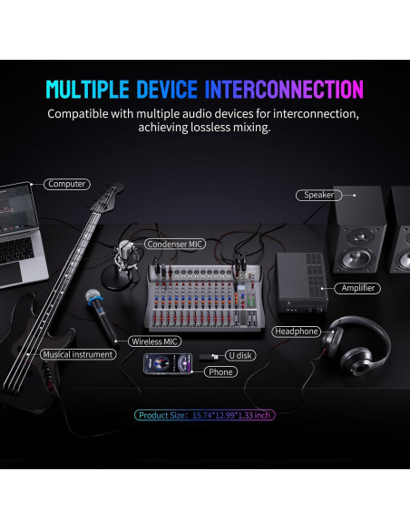 Mezclador de Audio BAXS CT120S 12 Canales Bluetooth USB