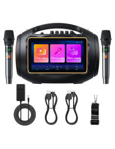 Karaoke Inteligente 400W con Pantalla Táctil 10.1" y Micrófonos