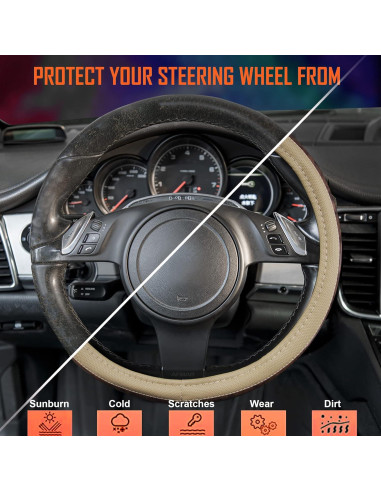 Funda de Volante Beige CAR PASS 14.5-15" Antideslizante