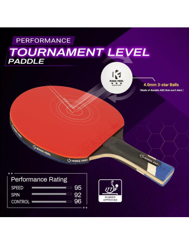 Pala de Ping Pong KINGFEEL LS01 Fibra Carbono 2.0mm Roja