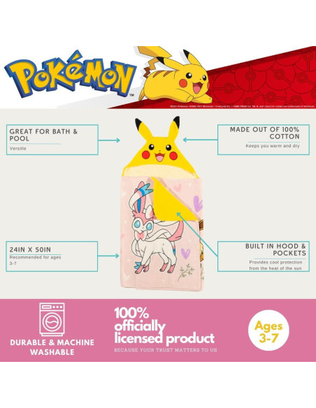 Toalla con Capucha Pokémon Franco 61x127 cm Rosa Niña