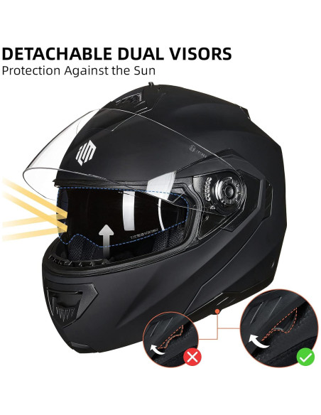Casco de Moto ILM DP998 Modular Doble Visor Negro X-Large