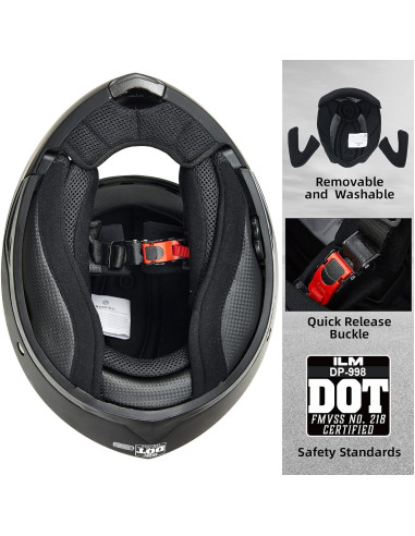 Casco de Moto ILM DP998 Modular Doble Visor Negro X-Large