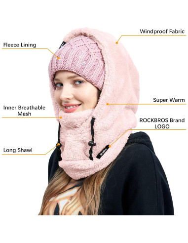 Balaclava Senllen de Fleece Talla Única Rosa para Frío