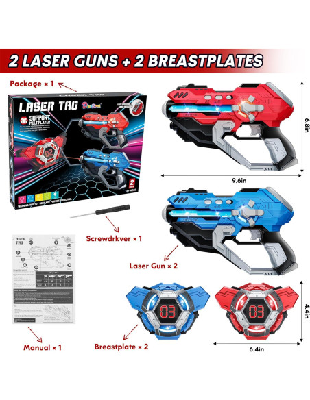 Conjunto de 2 pistolas láser IJO con chalecos LED para 6 a 12 años