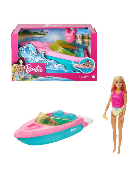 Barco de Juguete Barbie con Cachorro y Chaleco Salvavidas