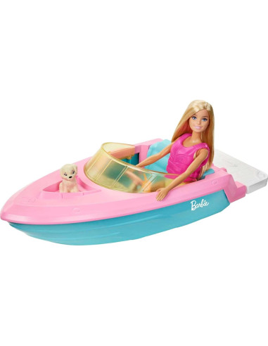 Barco de Juguete Barbie con Cachorro y Chaleco Salvavidas