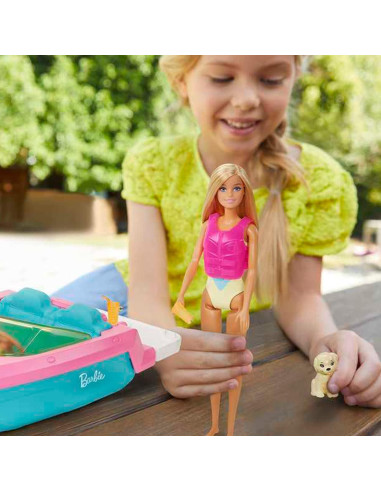 Barco de Juguete Barbie con Cachorro y Chaleco Salvavidas