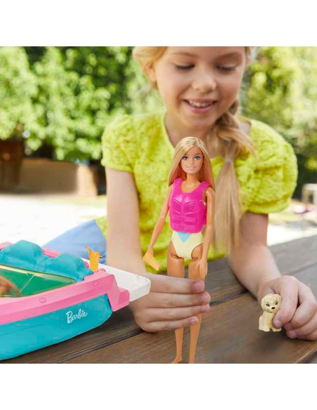 Barco de Juguete Barbie con Cachorro y Chaleco Salvavidas