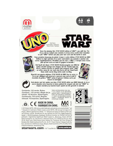 Juego de Cartas UNO Star Wars Mattel 112 Cartas Especial