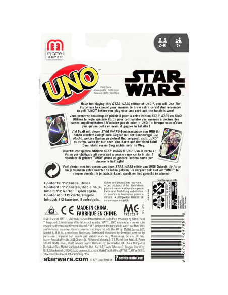 Juego de Cartas UNO Star Wars Mattel 112 Cartas Especial